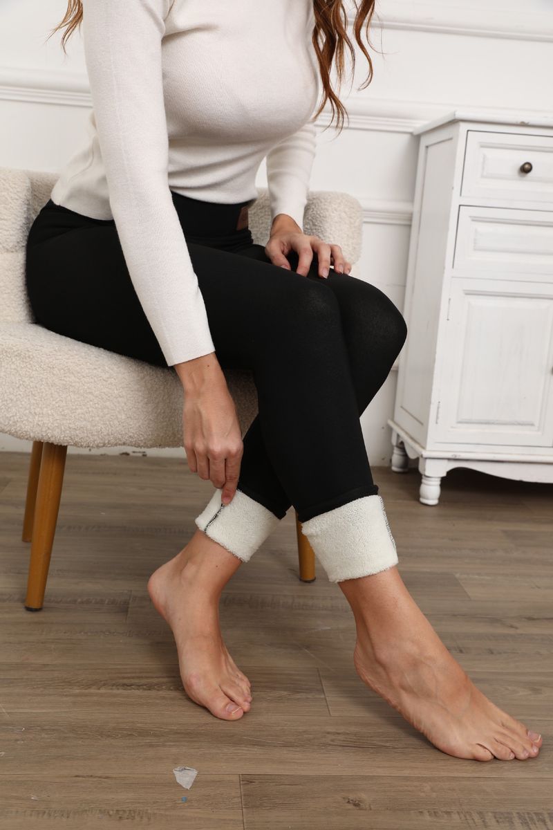 Fleece-Lined Thickened Smooth Lamb Wool Base Layer Pants Women, High-Waisted Tight Warm Pants, New Style For Autumn And_voghion.com