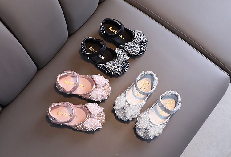 Mädchen Prinzessin Square Mund Strass Schleife Einzelschuh Schuhe Show Tanzschuhe_voghion.com