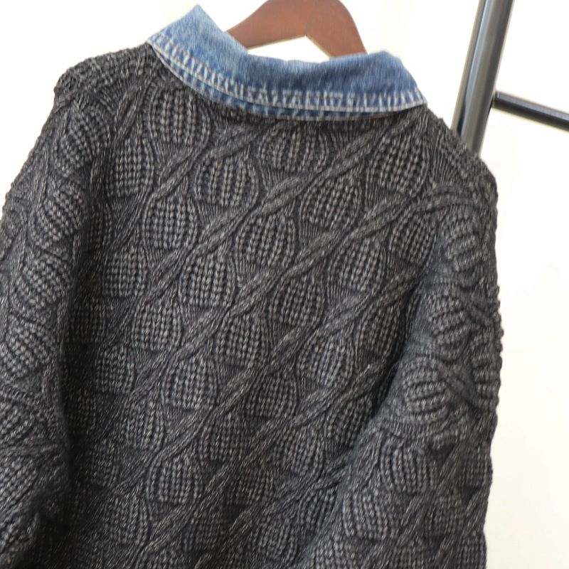 Cardigan lungo in maglia di jeans con cuciture larghe, stile casual, per donna, autunno e inverno, nuovo coreano_voghion.com