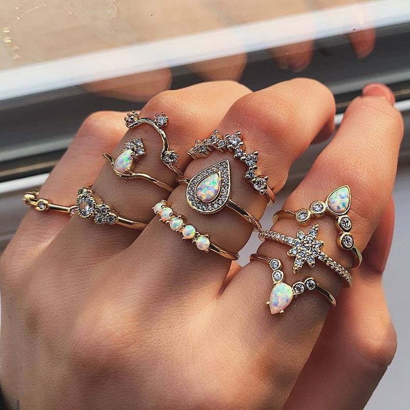 Instagram Alloy Minimalist Joint Water Drop Geometry Ring Set_voghion.com