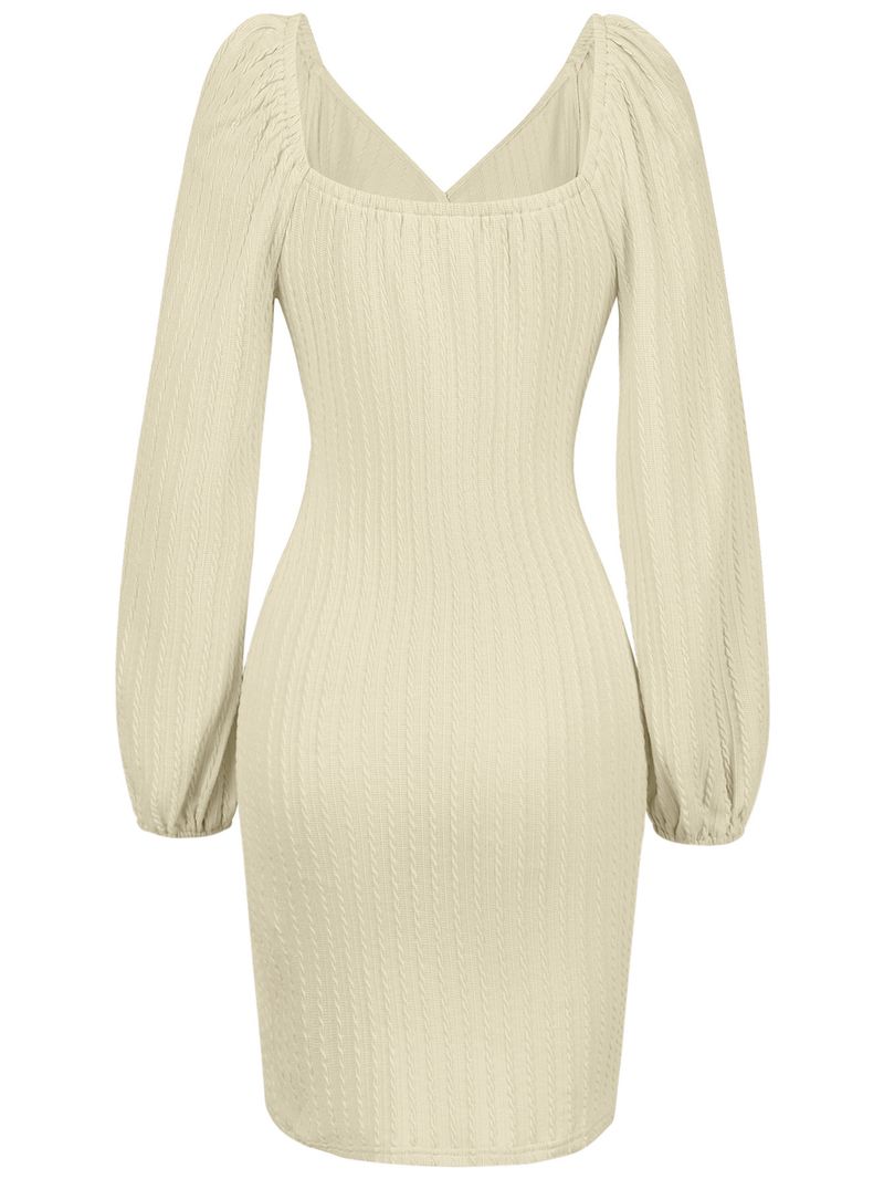 Abito da donna aderente in vita tinta unita con scollo a V e vestibilità slim_voghion.com