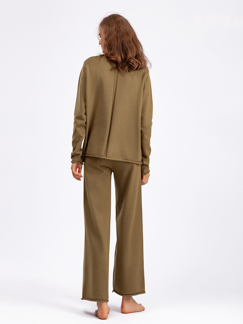 Pantaloni larghi lavorati a maglia da donna Set pantaloni casual maglione moda Temperamento due pezzi_voghion.com