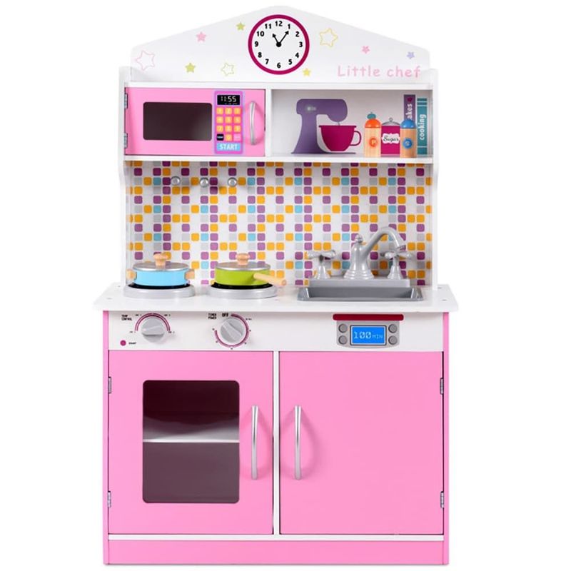 Sturdy Quality Realistic Design Kid's Wooden Pretend Cooking Play Kitchen Set Boost Cognitive Skills For Kids_voghion.com