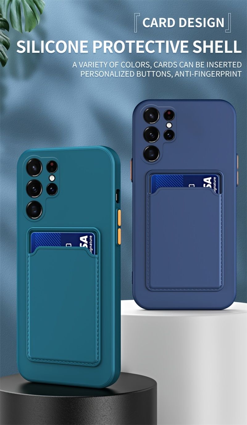 Samsung Galaxy S24 Ultra/S23 Elegant Silicone Case with Card Holder - Color Block Design, Air Cushion Shock Absorption_voghion.com