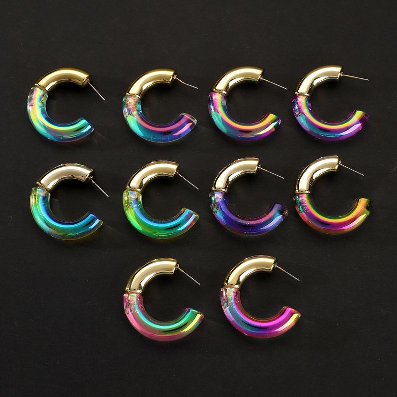 Niche High Transparent Double Color Acrylic Earrings Gradient Color Double C- shaped Earrings Women's Environmental_voghion.com