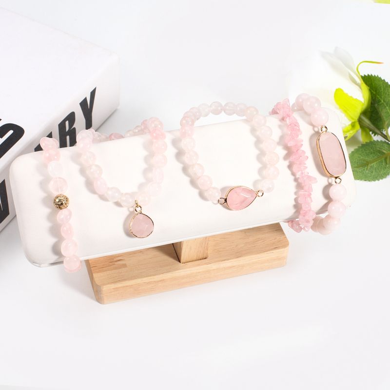 Ronn Perlen Natursteen Armbänner Rosa a Wäiss Set Elastesch Perlen Verstellbar_voghion.com