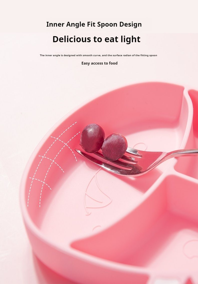 Baby safety silicone plate, baby anti slip suction cup bowl, baby cartoon complementary food box, integrated compartment tableware_voghion.com