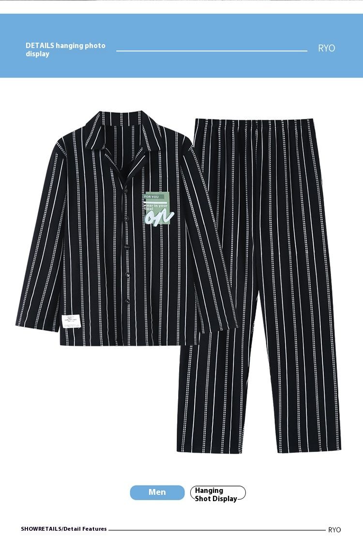 Katoenen nachtkleding heren lente lange mouwen 2023 nieuwe gestreepte herfst en winter dunne oversized thuispakset_voghion.com