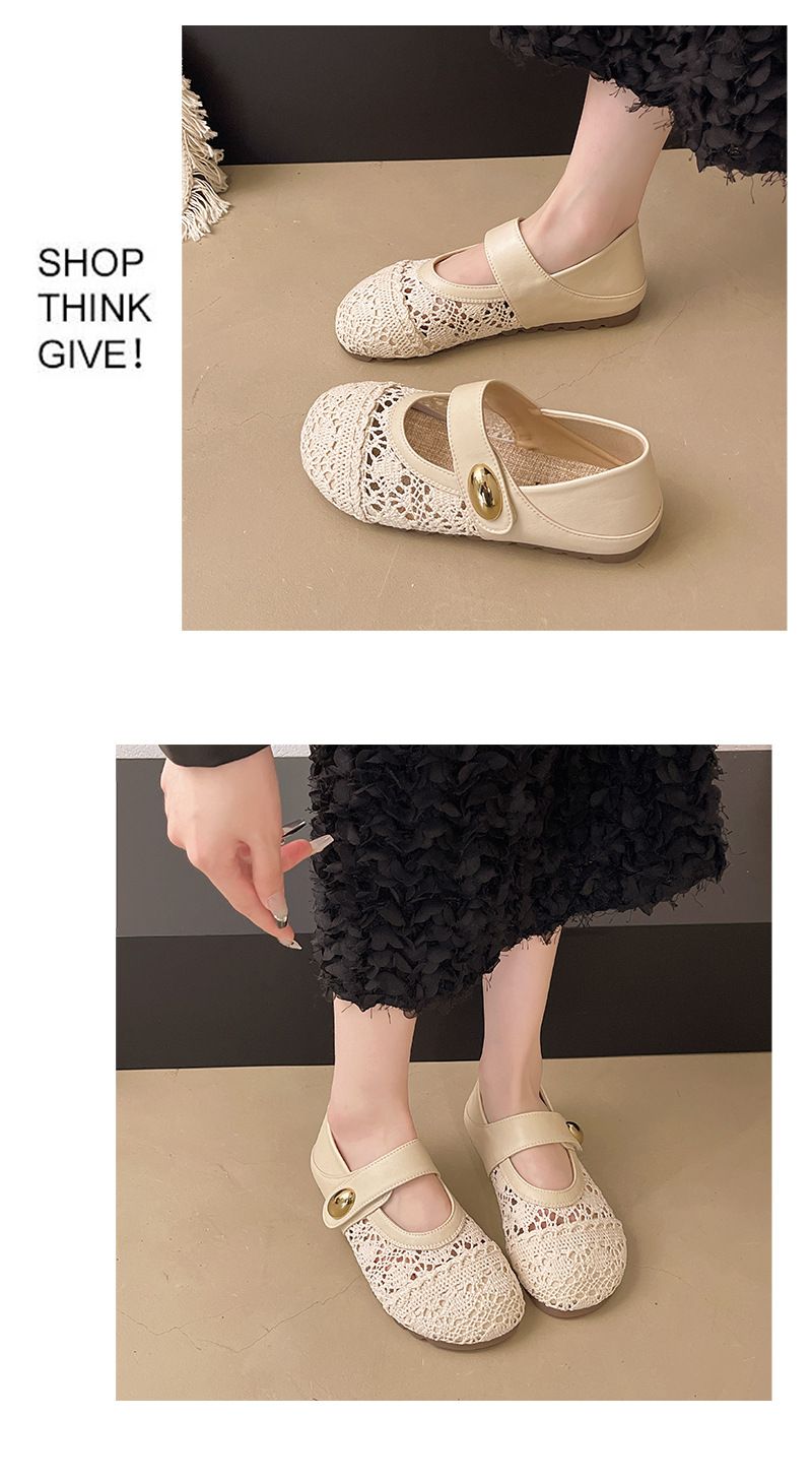 Thick-soled Inner Height-increasing Single Shoes Women's Woven One-pedal Velcro Mary Jane Shoes With Skirts Casual Shoes_voghion.com