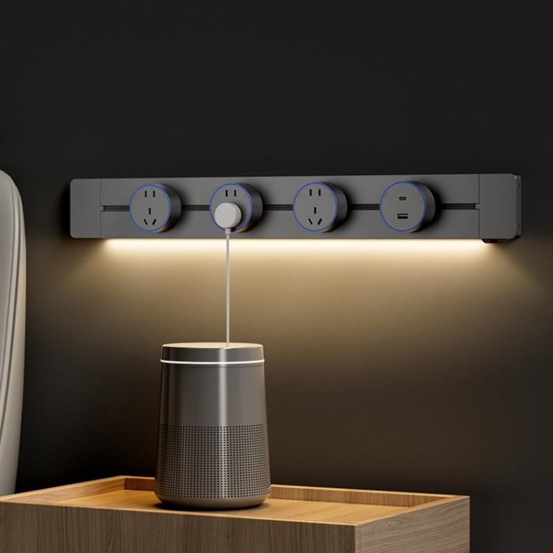 Track Socket Kitchen Wall Outlet, Universal Standard Round Romovable Adapter Plug,Electrical Outlet With USB, Black_voghion.com