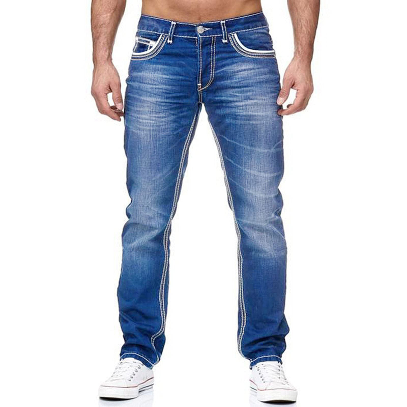 Männer Solide Stretch Gerade Jeans Männer Schnurrbart Effekt Taschen Denim Cargo Hosen Beiläufige Lose Pantalones Hombre Hosen_voghion.com