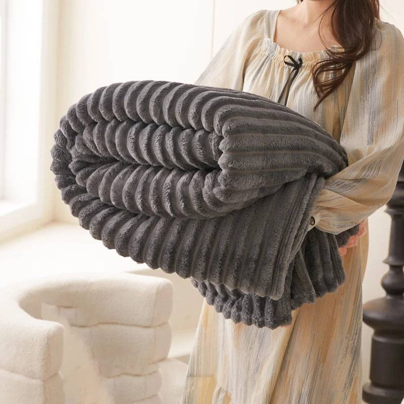 Pure Color Rabbit Plush Drawstring Blanket Single Layer Thick Magic Velvet Single Double Blanket_voghion.com