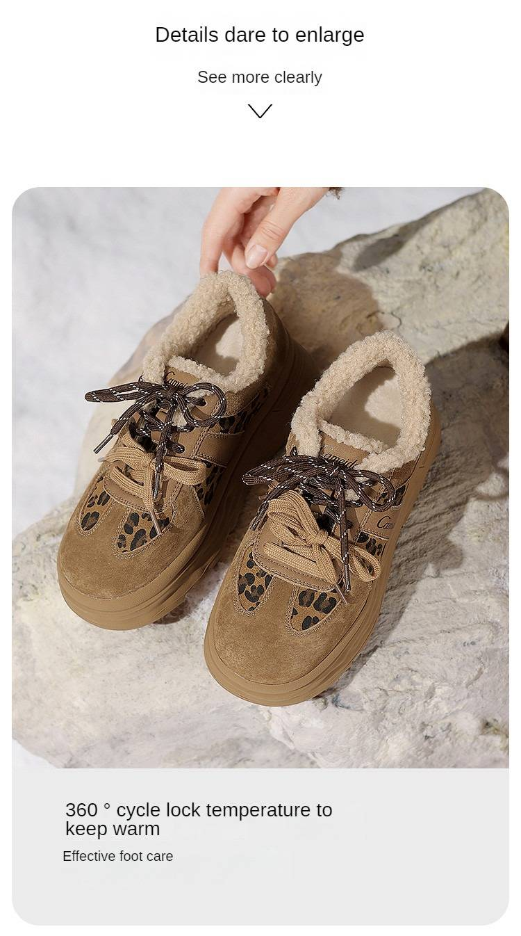 CameidoWomen's thick-soled sneakers with fleece lining, suede patchwork, double laces, casual shoes for autumn and winter in 2024._voghion.com