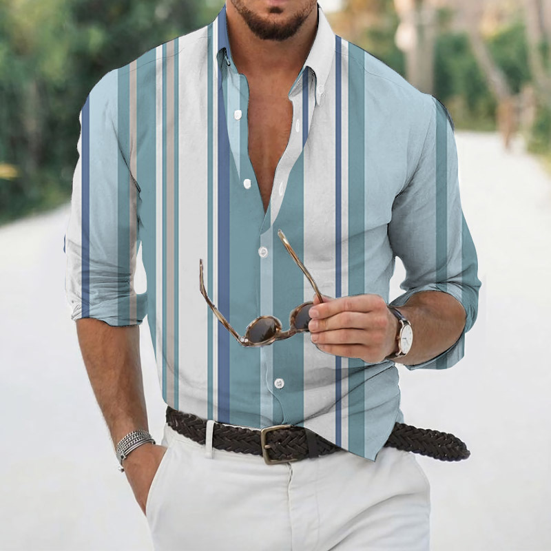Camicia da uomo autunno stampa 3D da uomo Camicia casual da uomo a maniche lunghe con risvolto_voghion.com