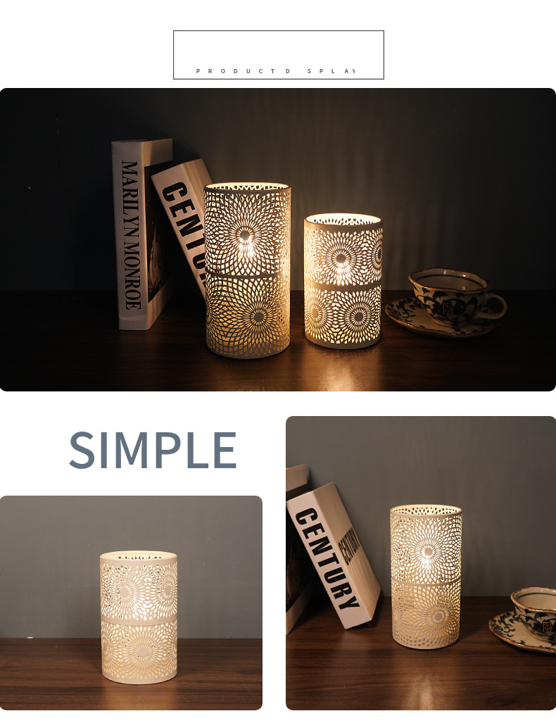 Portacandele creativi in ferro cavo, lanterna a vento semplice, lanterna bianca, ornamenti, regalo romantico per la casa_voghion.com