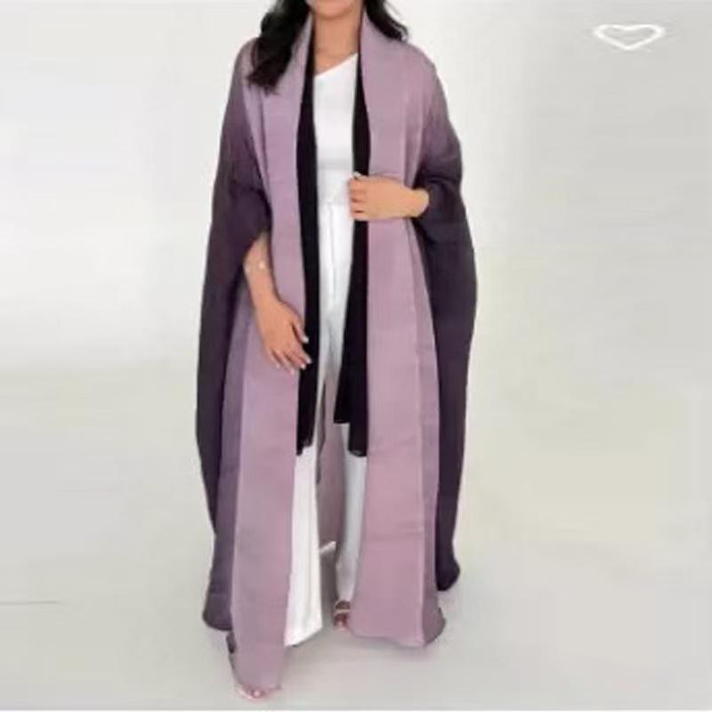 Women's Clothing Pleated Plus Size Spring Coat For Women With Gradient Color Loose Bat Sleeves For Women Fashionable Long Sleeve Robe Coat_voghion.com