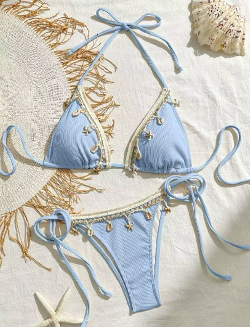 Damenbekleidung Einfarbiger Spitzenbadeanzug Damen Dreipunkt Sexy Strandbikini_voghion.com