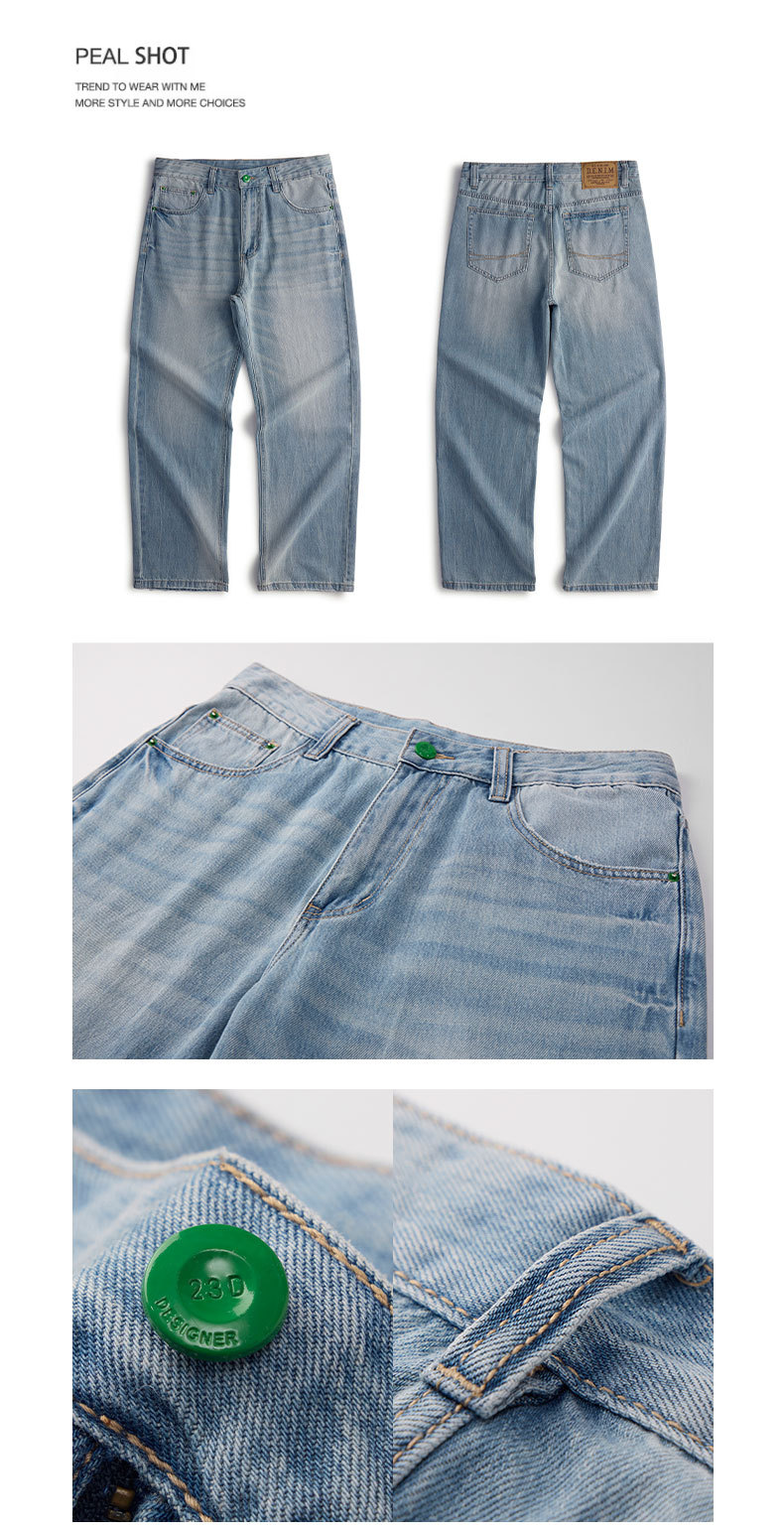 Men's Clothing Lightweight Tencel Lyocell Cool Stretch Washed Jeans - Loose Straight Leg Pants With Japanese Style (Light Blue)_voghion.com