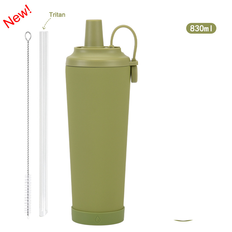 Thermoses 830 ml avec paille en acier inoxydable et revêtement céramique, gobelet isotherme portable avec poignée magnétique et gobelet à perles_voghion.com