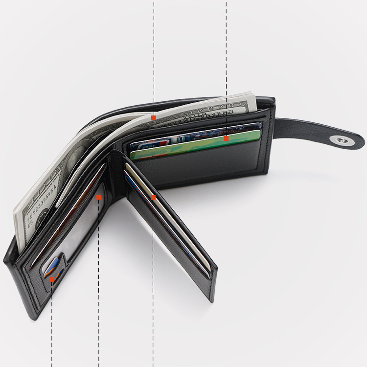 Wallet Card Cases Men's Short Wallet Stitching Men's Wallet Magnetic Buckle Zipper Coin Bag With Multiple Card Slots_voghion.com