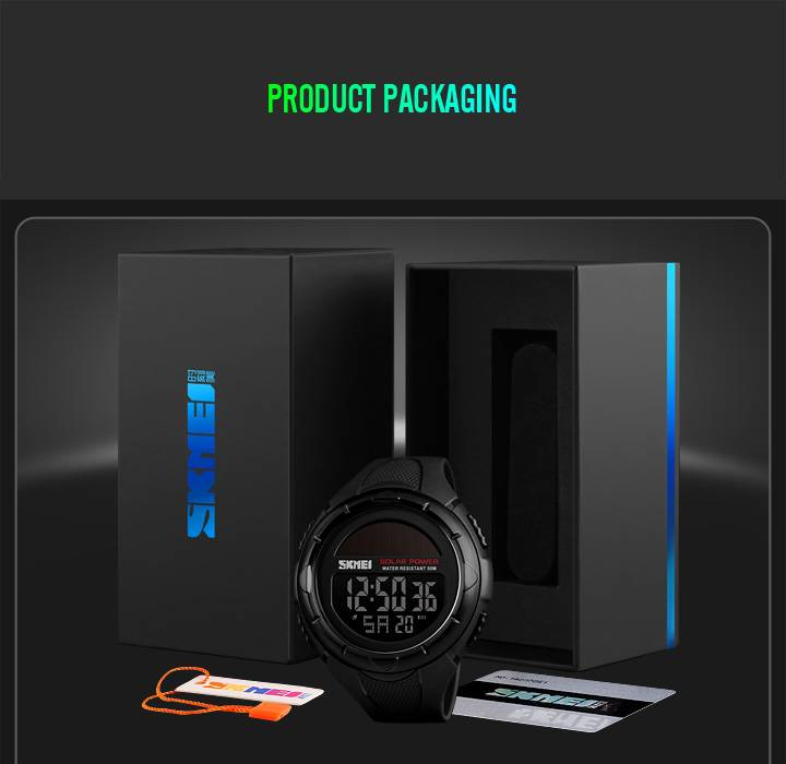 14050 Solarbetriebene Smartwatch mit Zeit, Stoppuhr, Wochenanzeige, Alarm, Datum, EL-Hintergrundbeleuchtung, 50 m Wasserdichtigkeit, 12/24-Stunden-Format_voghion.com