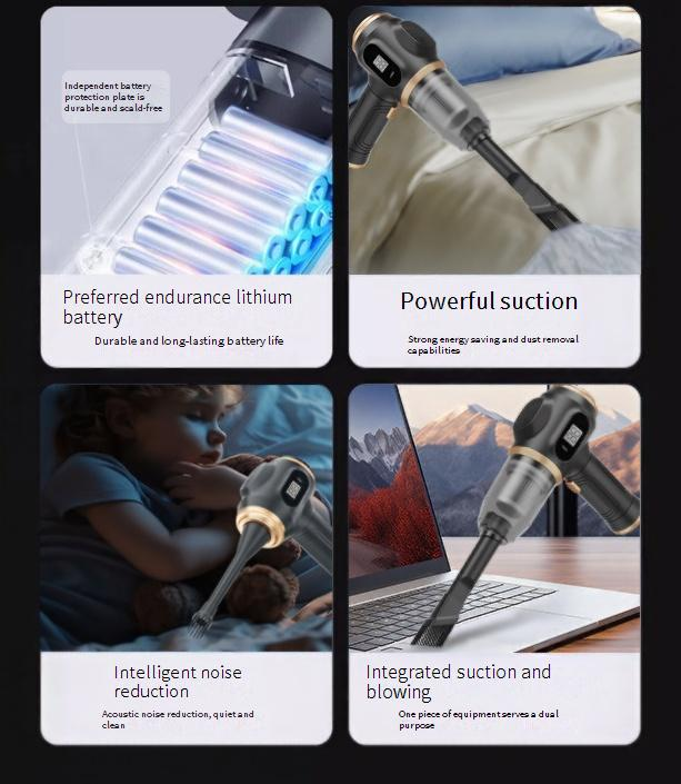 Digital Display Cordless Handheld Vacuum Cleaner With Blower Function - 120W High Power, Wet/Dry Use, Dual 2000mAh Batteries_voghion.com