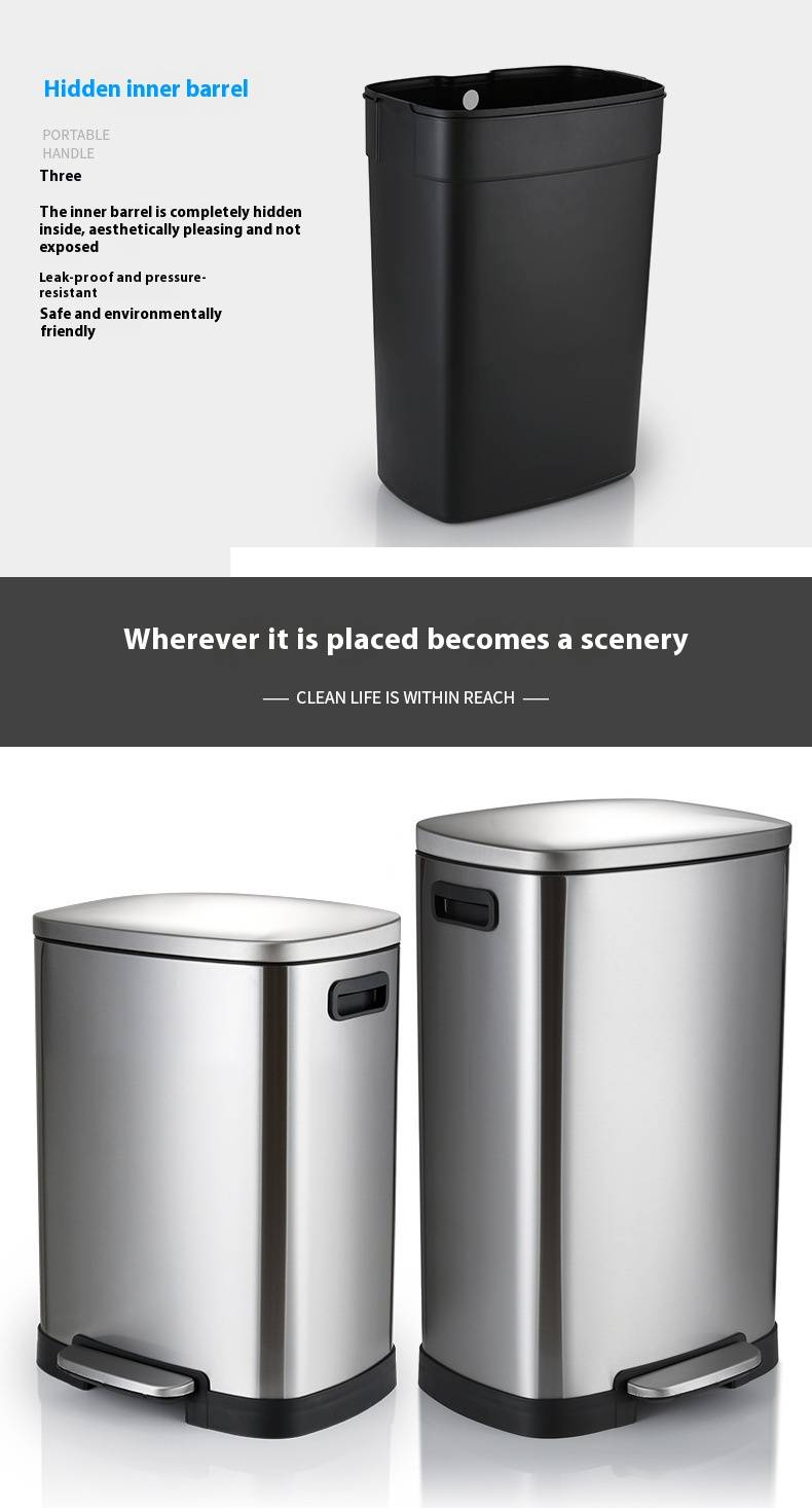 Stainless Steel Silent Step Trash Can – Large Capacity Office Home Kitchen Commercial Use – Dual Compartment Hands-Free Foot Pedal Bin_voghion.com