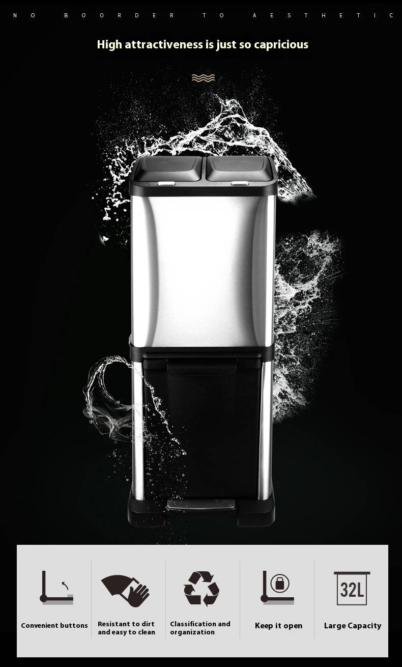 Pattumiera in acciaio inox con pedale – Pattumiera da cucina di grande capacità da 32 l/34 l con pedale silenzioso – Antiodore e facile da pulire – Ideale per uso domestico_voghion.com