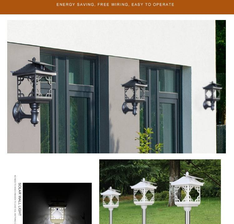 Luci da giardino a LED solari, lampada da parete impermeabile per esterni, cortile, patio, vialetto - Accensione/spegnimento automatico, risparmio energetico, design resistente in bianco e nero_voghion.com