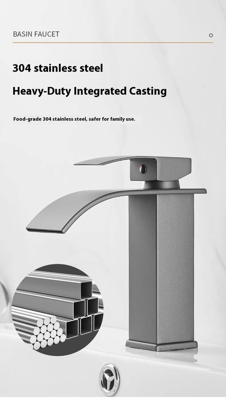 Waterfall Basin Faucet – Single Handle Mixer Tap For Bathroom Sink (CUP Certified, Ceramic Cartridge, Lead-Free Stainless Steel 360° Swivel Spout)_voghion.com