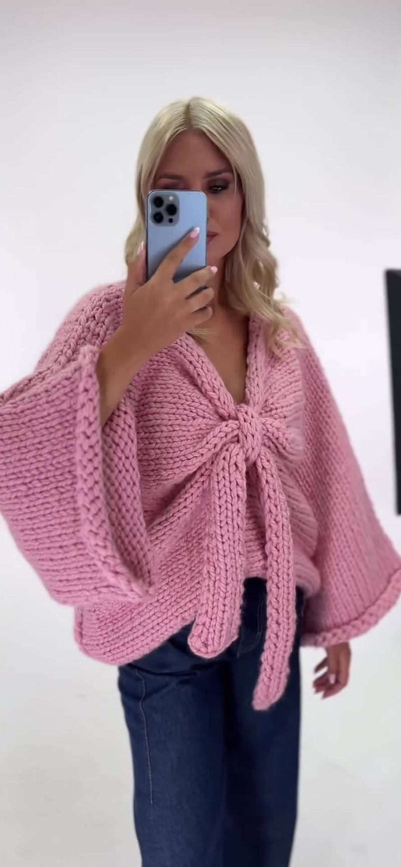 Damen-Strickpullover mit Schnürung – Oversize-Pullover mit lockerer Passform und gerippten Bündchen (Pink, XS-XXXL)_voghion.com