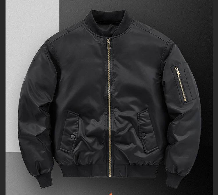 Men's Winter Bomber Jacket With Duck Down Filling, MA1 Flight Jacket Style, Slim Fit, Lightweight Warm Coat For Casual Wear (Green, Black, Gray)_voghion.com