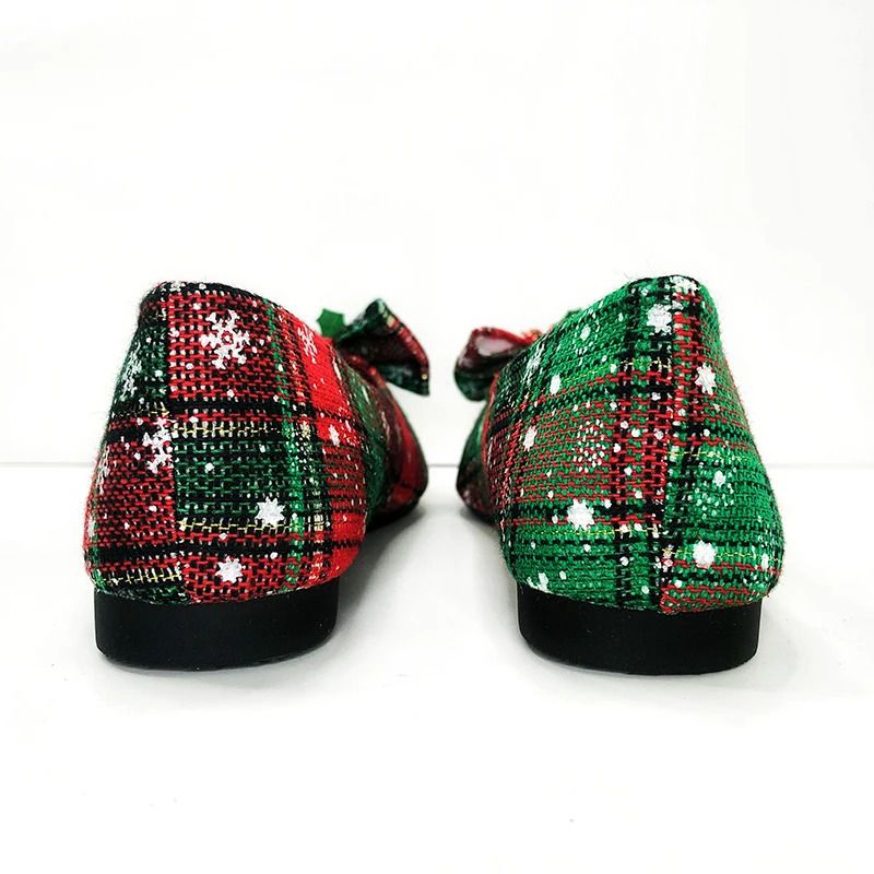 Damenschuhe für Weihnachten, spitze Zehenpartie, Mädchen-Flats mit Glöckchen, Größe 33–44, rot karierte Schuhe_voghion.com