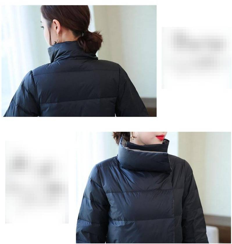 Piumino leggero da donna con design double-face, cappotto invernale al ginocchio - vestibilità slim, nero, bordeaux, bianco, azzurro, blu navy, argento_voghion.com