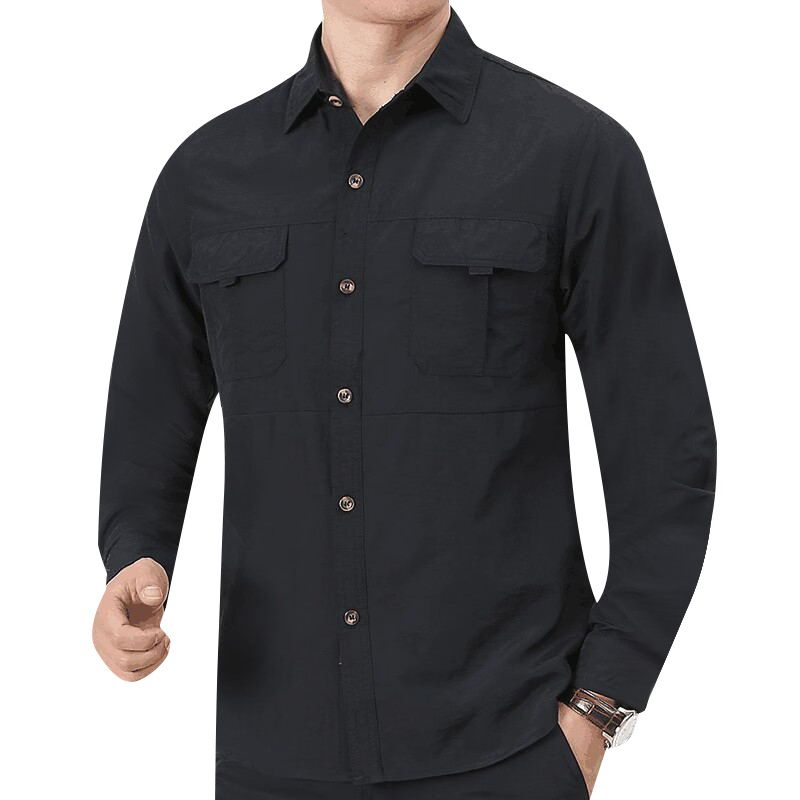 Men's Loose Fit Long Sleeve Shirt For Spring And Autumn, Casual Workwear With Multiple Pockets, Lightweight_voghion.com