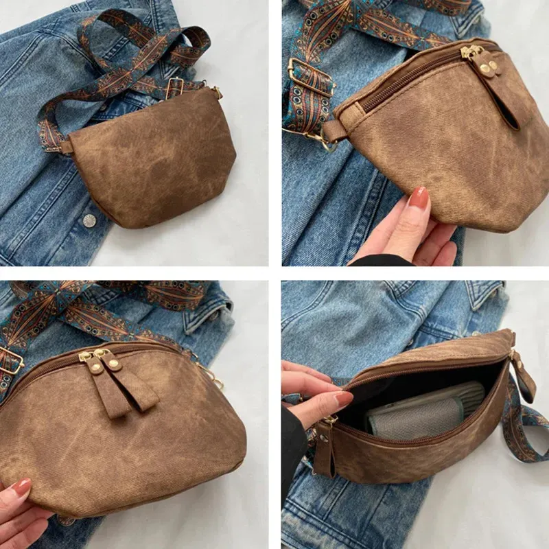 Borsa a tracolla da donna in pelle PU, elegante, con tracolla larga, tinta unita, marsupio alla moda, 250806_voghion.com