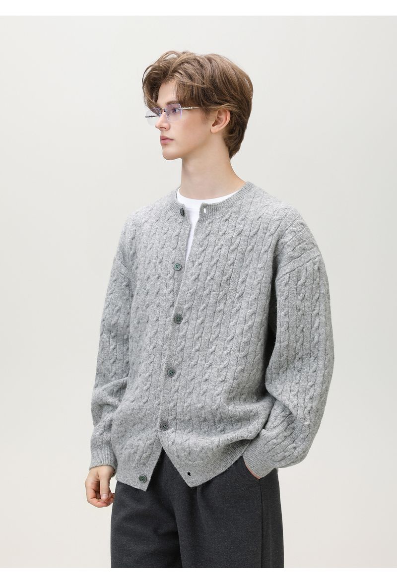 Trendy Vintage Cable-Strickpullover mit Struktur für Herren Herbst/Winter Neuankömmling Einfarbig Vielseitige Strickwaren Rundhals-Strickpullover-Jacke_voghion.com