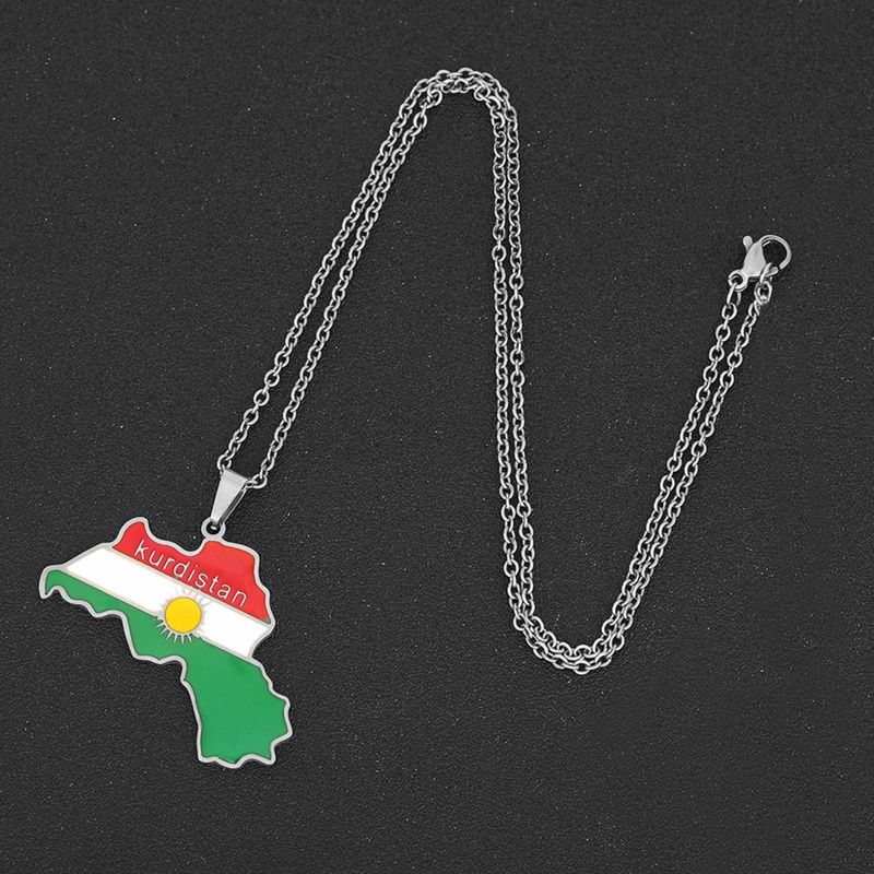 Halskette mit Karte von Kurdistan, tropfendes Öl, Retro-Anhänger aus Edelstahl für Männer und Frauen, ethnische Schlüsselbeinkette, Geschenk_voghion.com