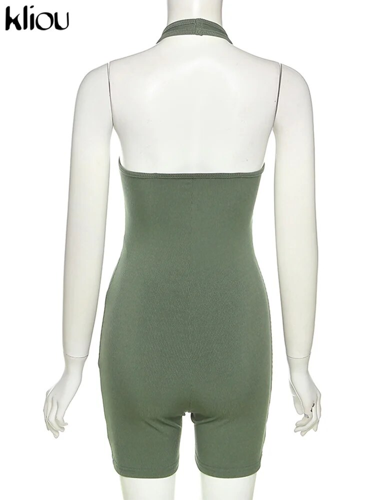 Kliou Randig Sportig träningsgrimma Kvinnor Fritidskläder Aktivt slitage Rygglös Ärmlös lekdräkt Athleisure Biker Playsuits_voghion.com