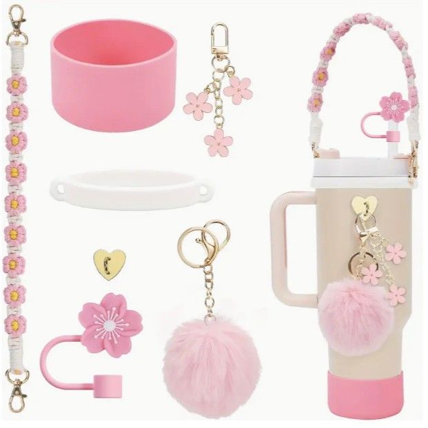 Convient pour les housses de tasse à eau isolées en silicone, les pendentifs en forme de boule de fleur et de corde à main_voghion.com