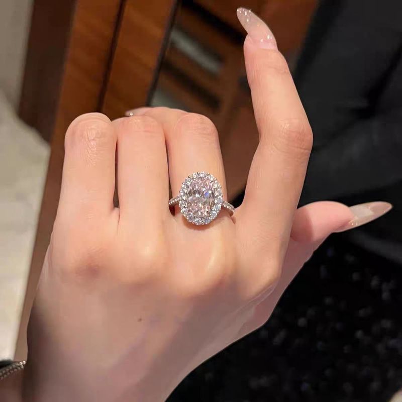 Bague en argent sterling S925 avec diamant rose en forme d'œuf de pigeon pour femme, pierre précieuse haut de gamme et légère, design original, index_voghion.com