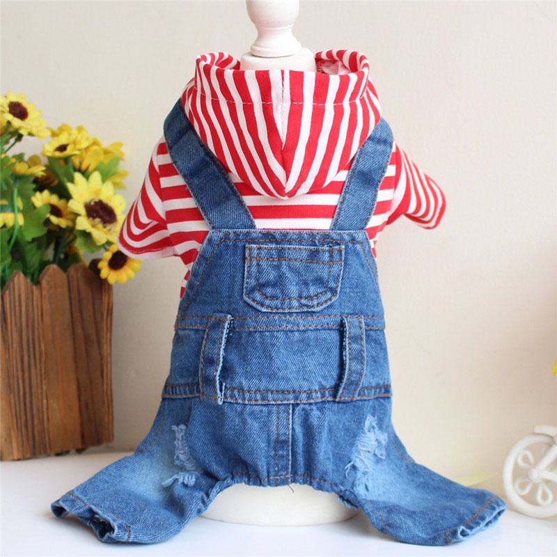 Striped Four-Legged Clothes Jumpsuit Pomeranian Overalls Dog Denim Clothing Spring Summer Pet Apparel_voghion.com