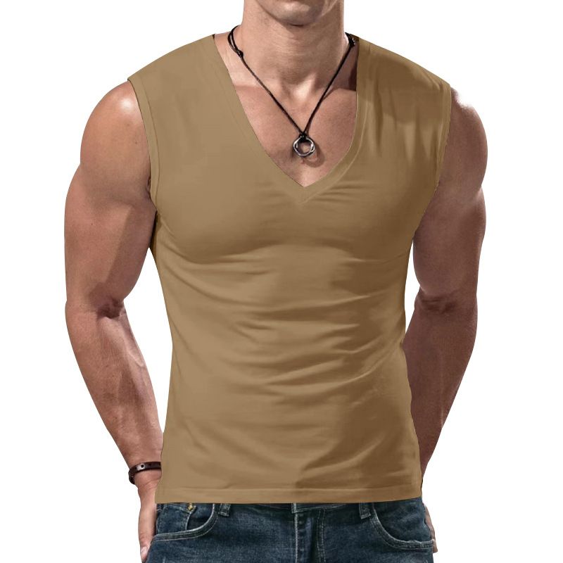 Gilet sportivo casual, a tinta unita, estivo, da uomo, ampio, con scollo a V, assorbente e ad asciugatura rapida_voghion.com