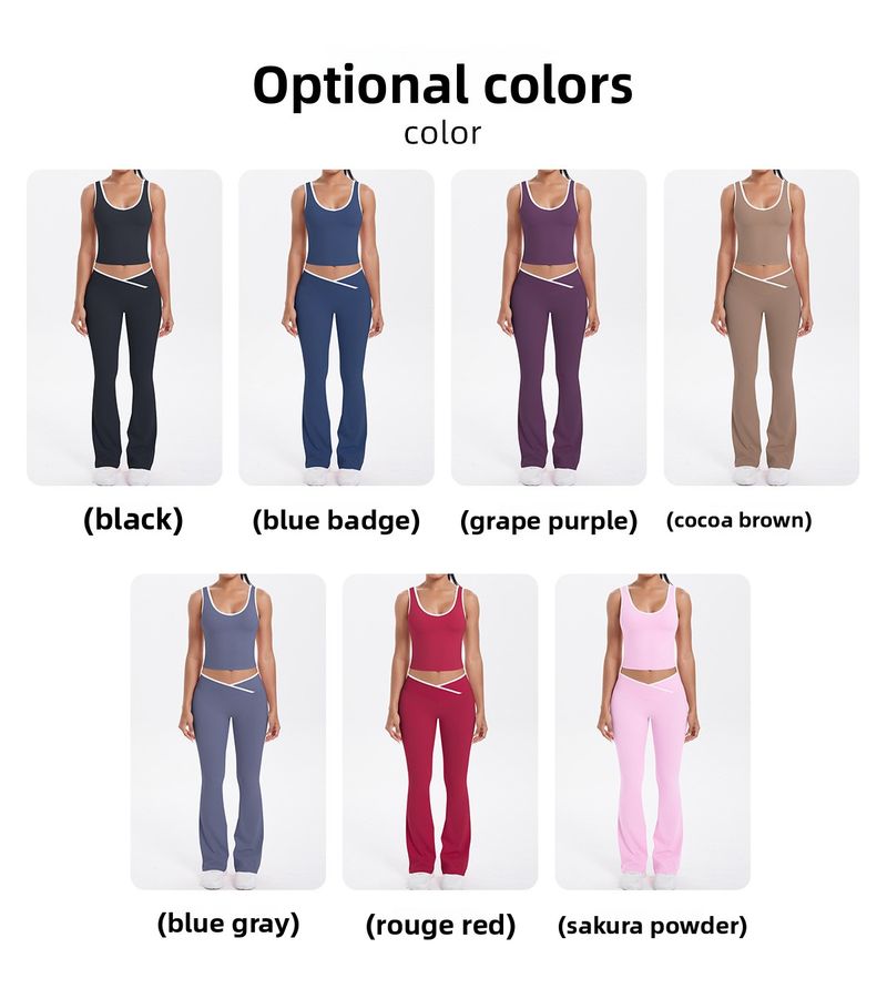 New Double-Sided Brushed Color-Block Tight-Fitting Breathable Cross Yoga Outfit For Sports Running Fitness Two-Piece Set_voghion.com