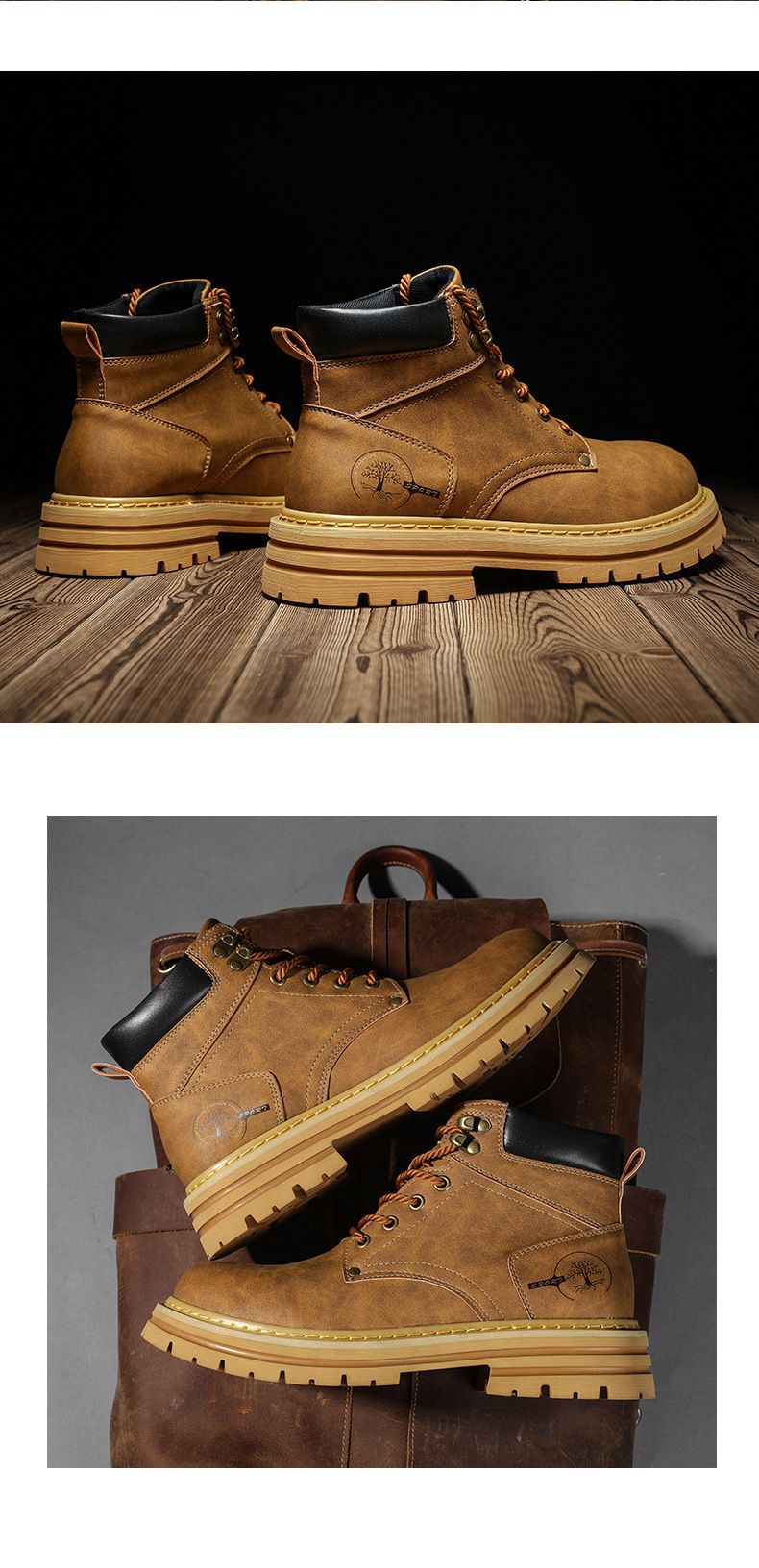 Stivali da lavoro antiscivolo da uomo - Stivali alti da esterno Martin con soletta in EVA ammortizzata, tomaia in PU resistente e suola in gomma antiscivolo per l'escursionismo_voghion.com