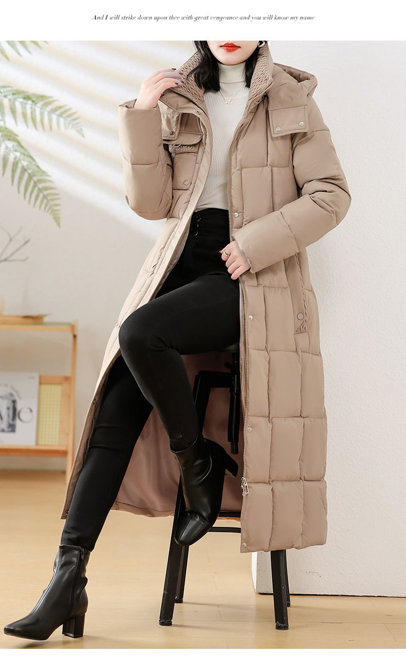 Damenbekleidung Abnehmbare Kapuze Damen Wintermantel - Mittellange Steppjacke mit Kunstpelzbesatz, Slim Fit & Taillengürtel, Übergröße erhältlich_voghion.com