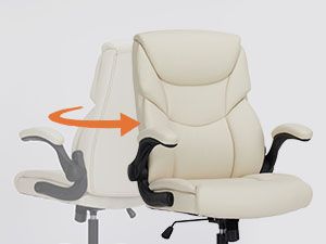 Ergonomic Office Chair Heavy Duty Task Desk Chair With Flip-up Arms, PU Leather, Adjustable Swivel Rolling Chair With Wheels, Beige_voghion.com