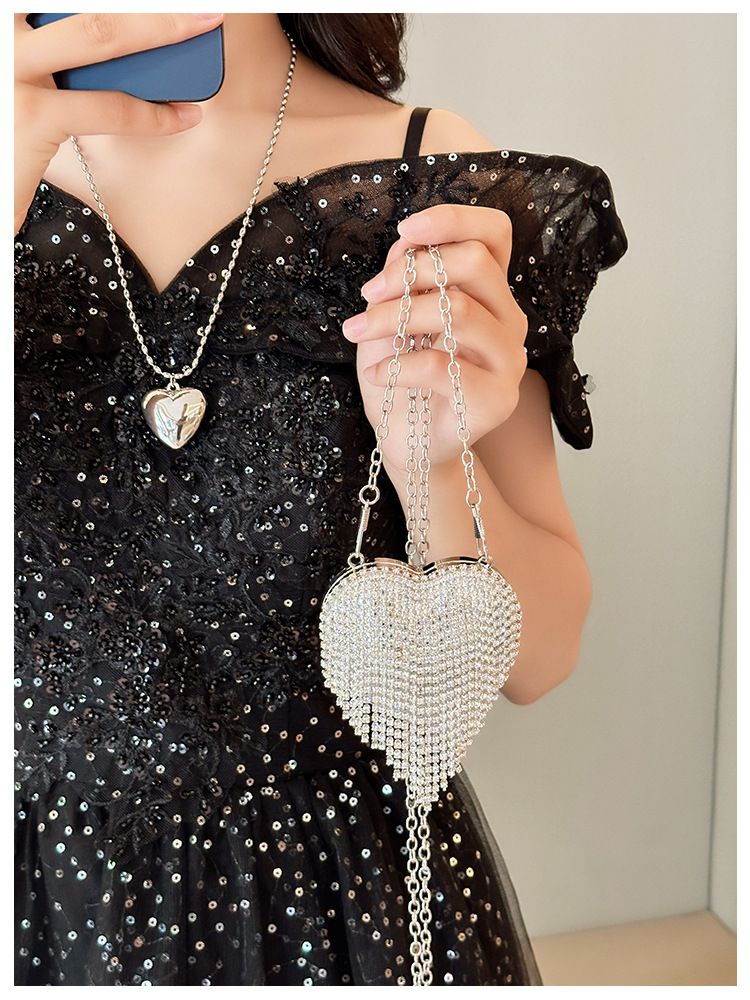 Neue Promi-Mini-Herzform Mode Diamant Perle Mini Geldbörse Abendtasche Kette Tasche_voghion.com