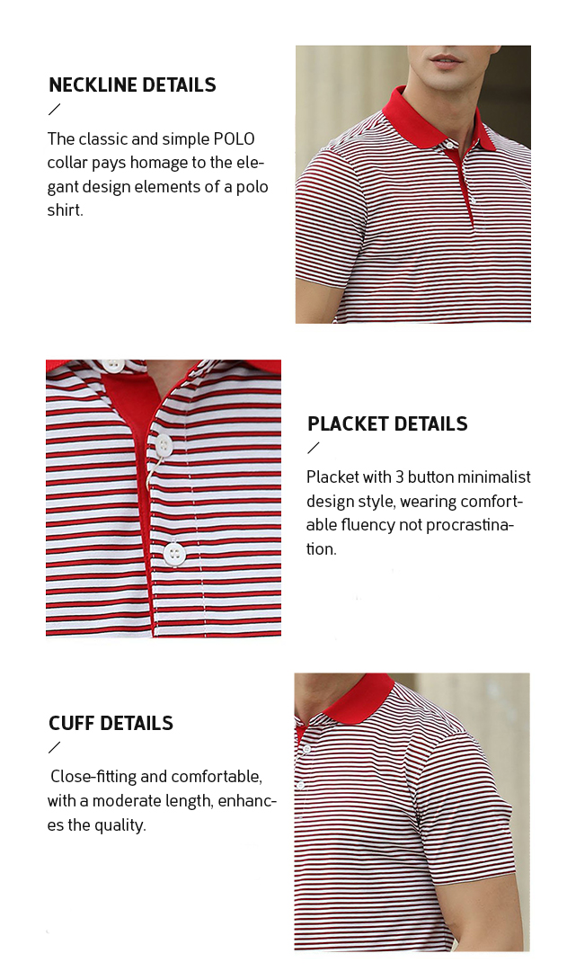 Lätt och bekväm mångsidig horisontell rand med ribbad pikékrage Kortärmad T-shirt herr T-shirt herr_voghion.com