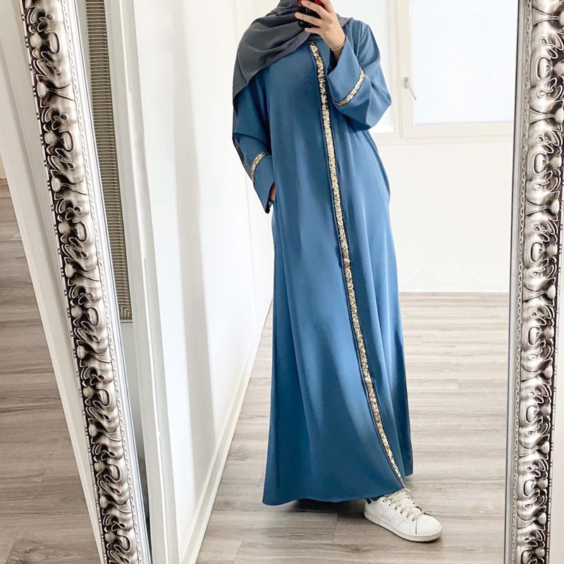 Naisten vaatteet Uusi Malesian muslimi naisten puku paneelit koristeltu paljetteja mekko Muslim abaya_voghion.com